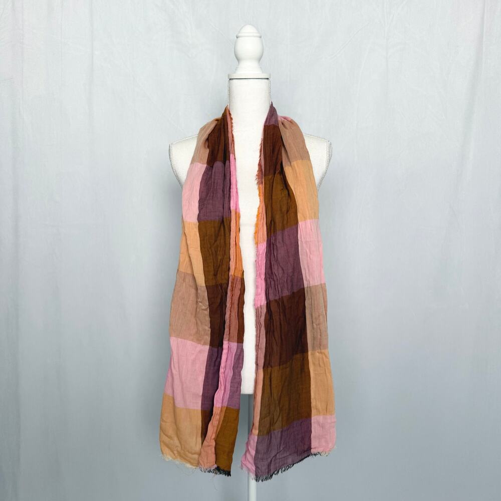 Universal Thread Cotton Scarf Fringe Hem Checkered Scarf Shawl Wrap Boho